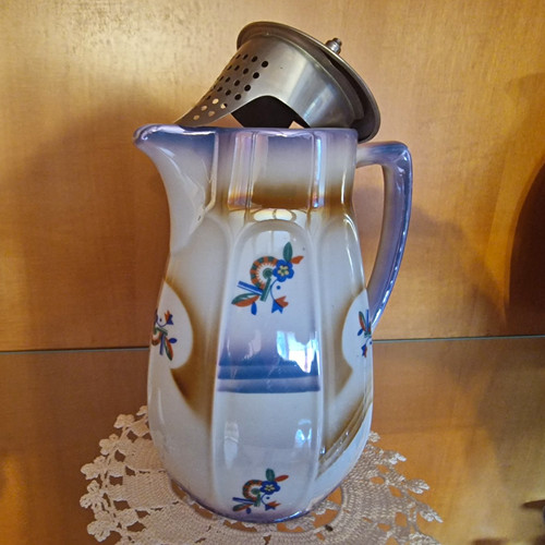 Keramik kanne weiß - kanne, weiß/blau/braun